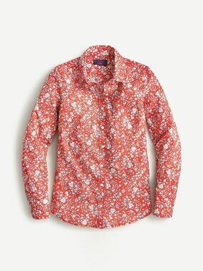 J. Crew Liberty Fabrics Slim Button Down Floral Shirt Red White Summer Blooms, 2